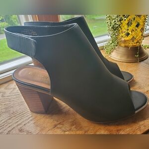 De Blossom Collection Black Open-Toe Booties Womens 10M